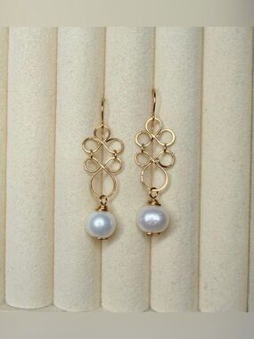 Hammered Brass Pearl Earrings